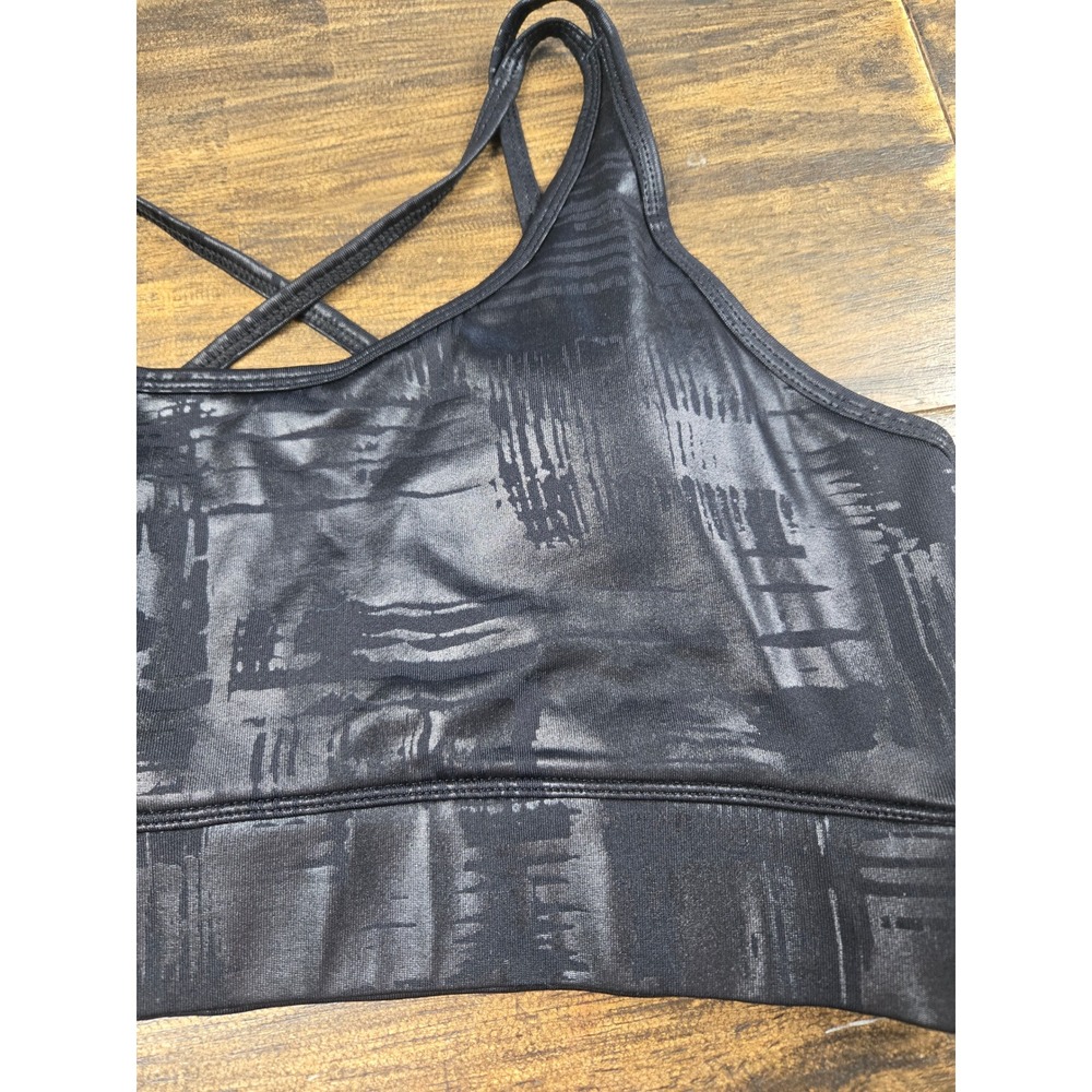 PrismSport Womens Large Black Abstract Foil Print Strappy Back Sports Bra - Picture 8 of 9